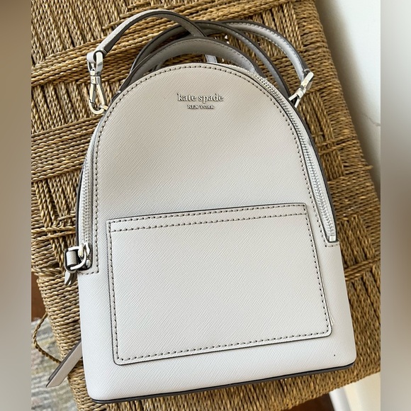 Kate Spade Bag Women’s Gray Leather Mini Cameron Backpack Convertible Straps - Picture 5 of 13